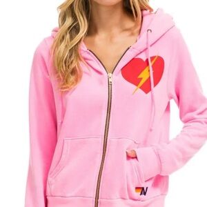 RARE 🦄AVIATOR NATION BOLT HEART FULL ZIP NEON PINK